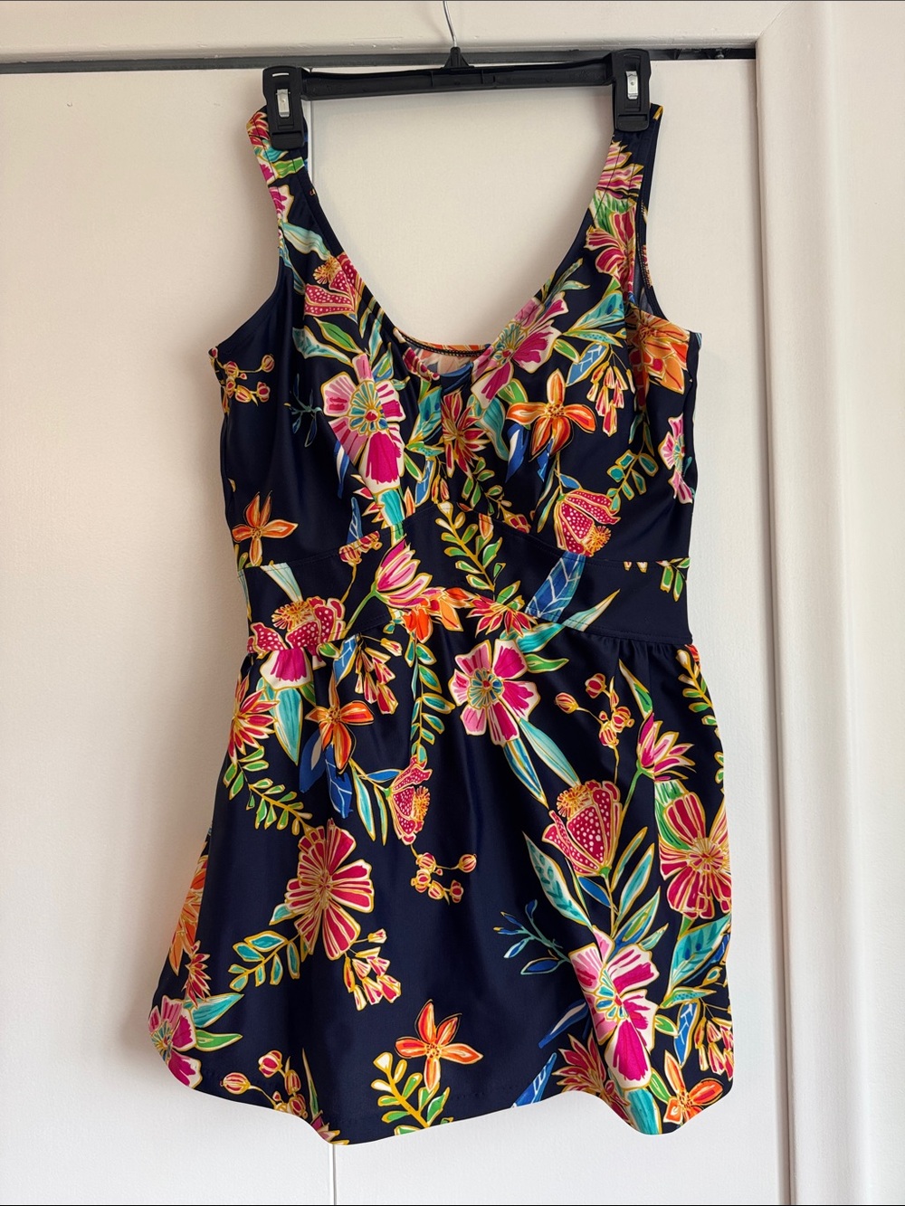 Womens Floral One-Piece Swimsuit - Navy with Bright Floral Print